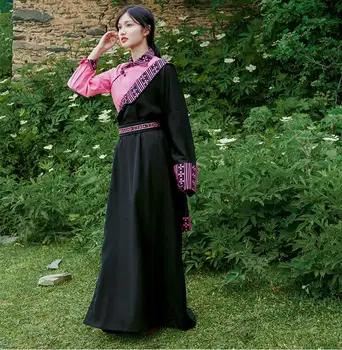 Китайская традиционная тибетская женская одежда, халат и рубашка в восточном национальном стиле