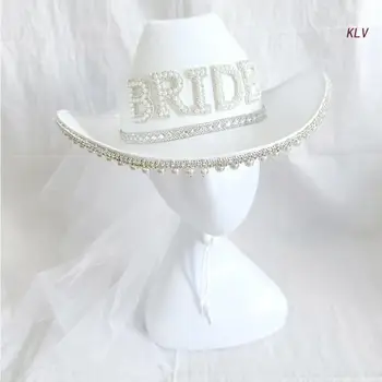 Ковбойская шляпа невесты с вуалью, Ковбойская шляпа невесты, шляпа для девичника, шляпа Будущей невесты для свадебного душа, шляпа для свадебной вечеринки