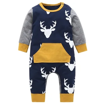 Комбинезон для новорожденных, милая рождественская одежда для мальчиков и девочек с головой оленя, детский костюм, комбинезоны с длинными рукавами для младенцев, одежда для малышей