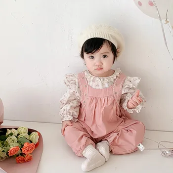 Комплекты одежды для малышей, осенние топы с цветочным принтом для девочек + комбинезон, 2 шт. /компл., детские костюмы, наряды от 0 до 2 лет