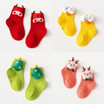 Корейские детские носки Kawaii ярких цветов, тапочки для сна с мультяшной куклой, чулки для новорожденных, носки для маленьких мальчиков и девочек