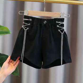 Короткие шорты для девочек 2023, Летняя детская повседневная однотонная одежда, Детские хлопчатобумажные брюки, Детские шорты на пуговицах, брюки в Корейском стиле