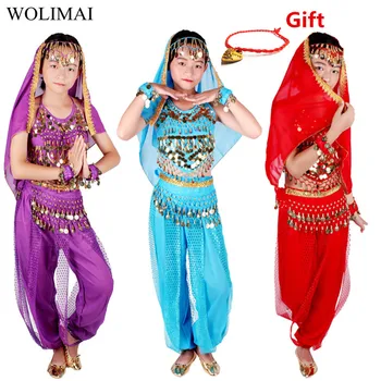 Костюмы для танца живота для детей, восточный танец для девочек, танец живота в Индии, комплект одежды для танца живота для детей, индийский танец живота, 6 цветов