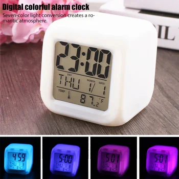 Красочный будильник, электронные часы со светодиодной подсветкой, белые мини-настольные маленькие часы Reloj с функцией термометра и зеркала.