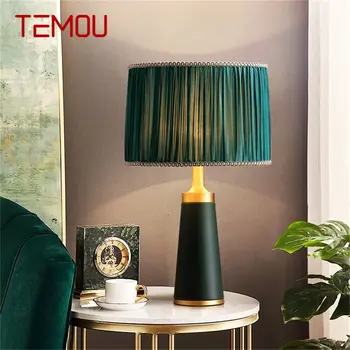 Латунная настольная лампа TEMOU, Зеленая настольная лампа, современное роскошное светодиодное украшение для дома, прикроватной тумбочки