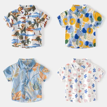 Летние Рубашки Для мальчиков 2023 года, Новая Модная Рубашка Поло С Коротким рукавом Для мальчиков в Пляжном Курортном Стиле, Школьная Детская Модная Рубашка С Рисунком