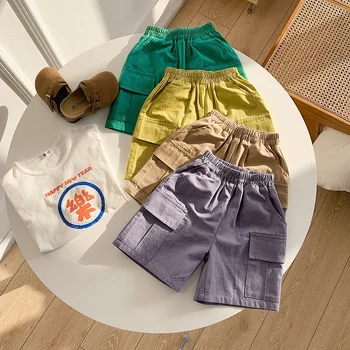 Летние хлопчатобумажные шорты для мальчиков 2-8 лет, одежда для малышей, повседневные свободные шорты для маленьких мальчиков, однотонные детские брюки