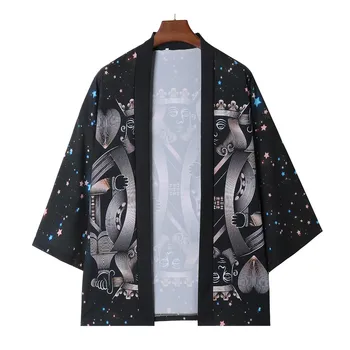 Летний Свободный Японский уличный кардиган с принтом, Женское мужское кимоно Harajuku Haori, блузка для косплея, топ Юката