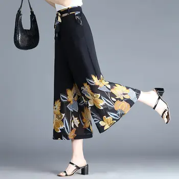 Летняя мода, шифоновая шнуровка, высокая талия, широкие брюки, женская одежда в Корейском стиле, свободные брюки с эластичной резинкой на талии, женские универсальные тонкие