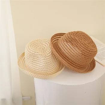 Летняя соломенная шляпа от солнца для малышей, прочная складная дышащая соломенная шляпа для девочек и мальчиков, пляжная уличная шляпа с защитой от ультрафиолета для младенцев