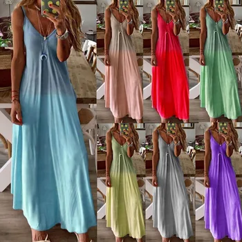 Лето 2023, женское сексуальное длинное платье версии A с V-образным вырезом, свободный большой ремень, повседневная пляжная новинка в платьях, халат, пасторальный зеленый, красный слинг