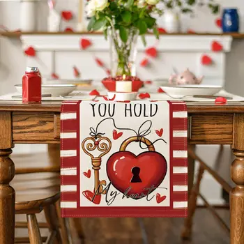 Льняная скатерть на День Святого Валентина Love Locks Праздничные Украшения для праздничных вечеринок, Праздничные подарки, Кухонные принадлежности