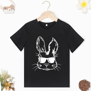 Минималистичные детские футболки Y2K с принтом кролика на открытом воздухе, изысканные летние детские футболки черного цвета с коротким рукавом, удобные повседневные модели