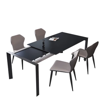 Минималистичный выдвижной каменный стол, размер квартиры прямоугольный, роскошный домашний дизайнерский обеденный стол и стул в сочетании