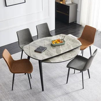 Минималистичный набор обеденных столов и стульев из каменной плиты, современный минималистичный круглый стол в скандинавском стиле с выдвижным светильником в итальянском стиле