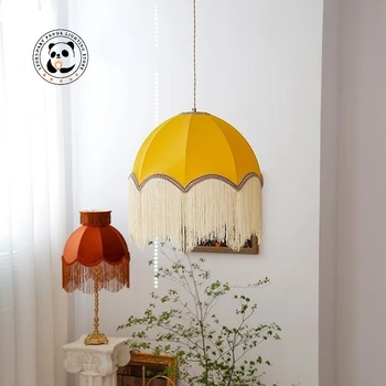 Минималистичный пасторальный стиль Креативный подвесной светильник Французская Ретро Тканевая лампа Спальня Кабинет Столовая Льняная люстра из ткани Кафе