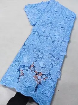 Модная 3D Нигерийская кружевная ткань 2023 Высококачественная Кружевная Синяя Африканская Кружевная ткань С блестками, 100% Хлопок, Швейцарская вуалевая кружевная ткань