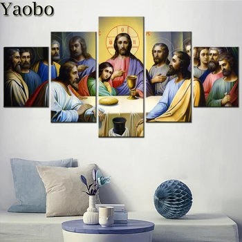 Мозаика из 5 частей, сделанная своими руками, Алмазная живопись, алмазная вышивка, картины Иисуса Христа и 12 учеников для эстетического оформления интерьера комнаты
