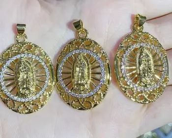 Монета из камня CZ Ожерелье Девы Марии Подвески для изготовления ювелирных изделий Золотой кулон Иисуса Оптом ft4s