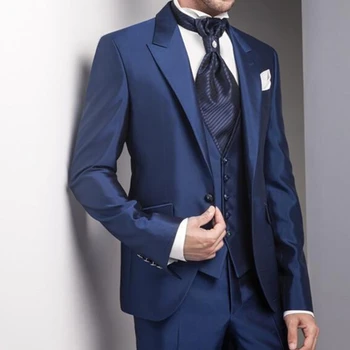Мужские костюмы Приталенный Свадебный смокинг Жениха из 3 предметов, деловая мужская модная официальная одежда, пальто, жилет со штанами