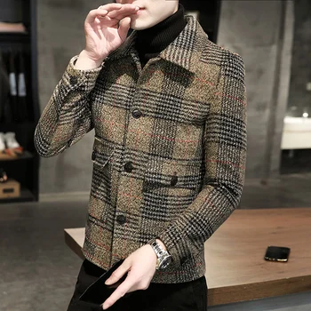 Мужское шерстяное пальто короткого фасона, модное красивое зимнее пальто из шерсти плюс хлопка, утолщенная корейская версия трендового войлочного пальто, куртка mn