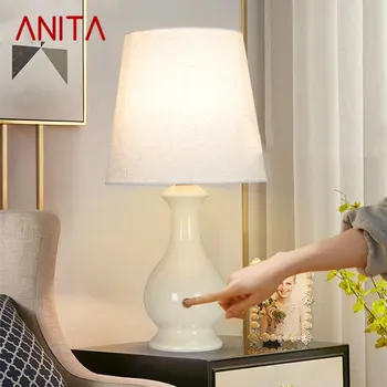 Настольная лампа ANITA Contemporary Ceramics LED Creative Touch с регулируемой яркостью Простой белый настольный светильник для дома, гостиной, Спальни