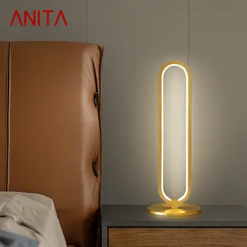 Настольная лампа ANITA Contemporary из латуни, Светодиодная, 3 цвета, Золото, Медь, Прикроватный столик, освещение, Декор для современной домашней спальни