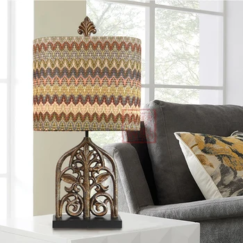 Настольная лампа с американским вырезом и тибетским рисунком, европейская классическая гостиная, спальня, модельная комната, декоративная настольная лампа