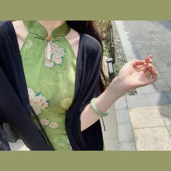 Новое Зеленое Женское Винтажное Вечернее платье Cheongsam в Китайском стиле, Повседневное Вечернее платье со стоячим воротником, Летние Классические платья-комбинации