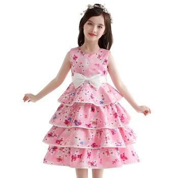 Новые пышные платья с цветочным принтом для девочек, Детское милое платье принцессы с бантом, дизайнерское вечернее платье для вечеринки, Платье для одежды 2-10 лет