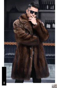 Норковая шуба мужская из цельной норки, осенне-зимняя новая толстая мужская повседневная куртка из искусственного меха средней длины большого размера