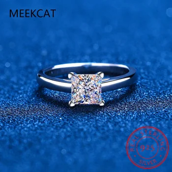 Обручальное кольцо Princess Moissanite Для женщин с бриллиантом VVS весом 1 карат и 2 карата, Наборы для новобрачных, кольца, Обручальное кольцо из стерлингового серебра