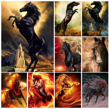 Огненная лошадь, 5D Алмазная живопись, Животное, Наборы для рисования Квадратной / Круглой алмазной мозаикой, Вышивка стразами, Подарки для домашнего декора своими руками