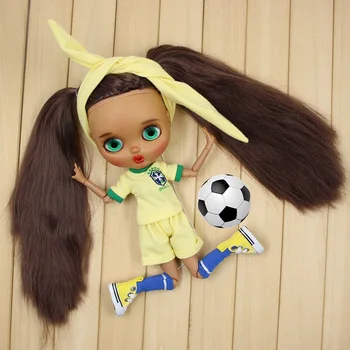 Одежда для куклы Blyth Комплект футбольной одежды сборной Бразилии с лентой для волос и носками для костюма 1/6 azone BJD icy dbs