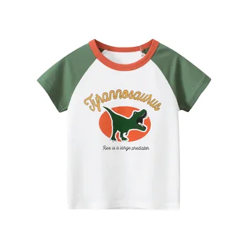 Одежда для малышей от 1 до 9 лет, хлопковая футболка с динозавром для маленьких мальчиков, летняя футболка, детская футболка, свободная повседневная одежда