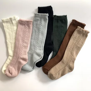 Однотонные детские носки, Эластичные длинные носки для девочек, Однотонные носки для новорожденных, мягкие Носки для малышей от 1 до 8 лет