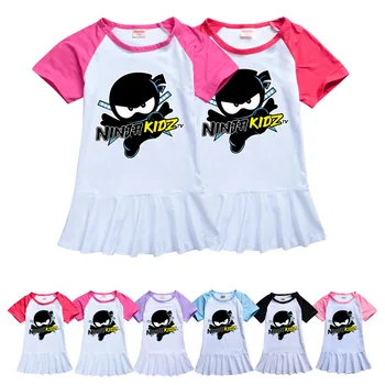 Пижамные платья Ninja Kidz для девочек, Хлопчатобумажная пижама, ночная рубашка, детская юбка для отдыха длиной до колен для подростков от 2 до 14 лет с короткими рукавами из мультфильмов