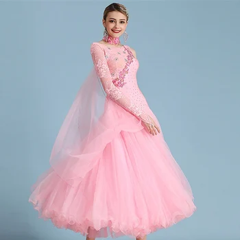 Платье для бальных танцев для девочек, Женское платье румбы для бальных танцев, платье для вальса, кружевное стандартное платье для танцев, одежда для сценических танцев, розовое