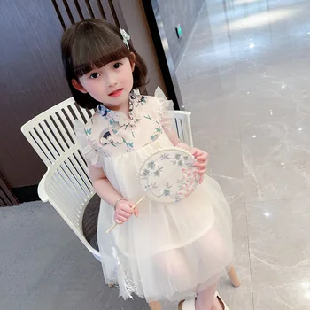 Платье для девочек 2023, Летнее Тонкое Газовое платье Hanfu в Западном стиле, Модное Женское Детское Платье Китайской принцессы, Детская Одежда Для девочек