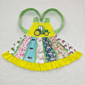 Платье для маленькой девочки из фермерской жизни, Корова, Поросенок, Детский трактор, одежда для детей, одежда для малышей