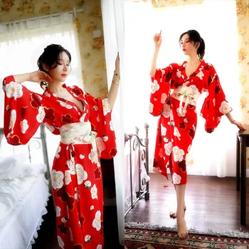 Платье-кимоно для девочки Сакуры, халат Юката в японском стиле, женская униформа Haori Japan с цветочным принтом, короткое платье для косплея, костюмированная вечеринка