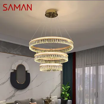 Подвесной светильник SAMAN из хрусталя, современная винтажная светодиодная роскошная кольцевая люстра, домашний декор для гостиной, Вилла, Дуплекс