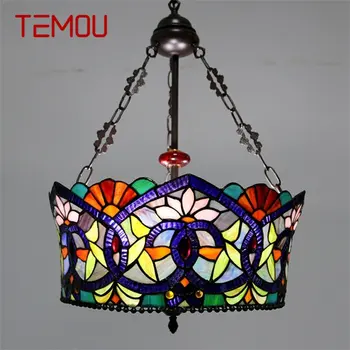 Подвесной светильник TEMOU Tiffany из светодиодного креативного цветного стекла, винтажный подвесной светильник, декор для дома, столовой, спальни, отеля