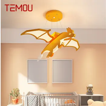 Подвесной светильник с динозавром TEMOU для детей Светодиодный креативный Оранжевый мультяшный светильник для детской комнаты детского сада с регулируемой яркостью дистанционного управления