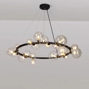 Подвесные светильники Nordic Living Room Прозрачный Стеклянный Глобус G9 Led С матовым Черным Металлическим Подвесным Освещением, Регулируемая Подвесная лампа