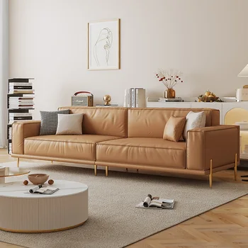 Простой современный роскошный кожаный диван для гостиной, небольшой дом, прямой ряд из тофу, латексный диван с высокими ножками Nordic