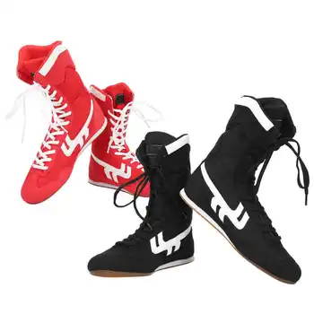 Профессиональная борцовская обувь с высоким голенищем, обувь для боевых искусств тхэквондо Санда, Нескользящая боксерская обувь с имитацией подошвы из сухожилий