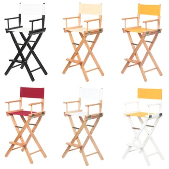 Режиссерское кресло из цельного пляжного дерева Натуральная отделка с холстом Мебель для гримерного кресла Складное Деревянное кресло для художника-визажиста