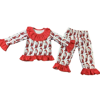 Рождественский Пижамный комплект для девочек Tollder с длинным рукавом Красный Комплект из 2 предметов Оптовая продажа детской одежды на заказ из молочного шелка