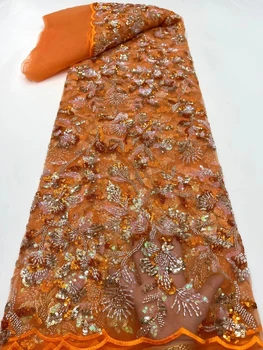 Роскошная Нигерийская кружевная ткань с бисером 2023, высококачественное кружево, Африканская вышивка, тюлевая ткань, сетка 4,5 м, тяжелая свадебная ткань с пайетками.